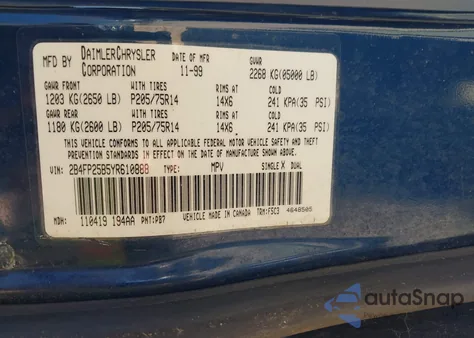 2000 Dodge Caravan from USA, damaged, VIN 2B4FP25B5YR610888